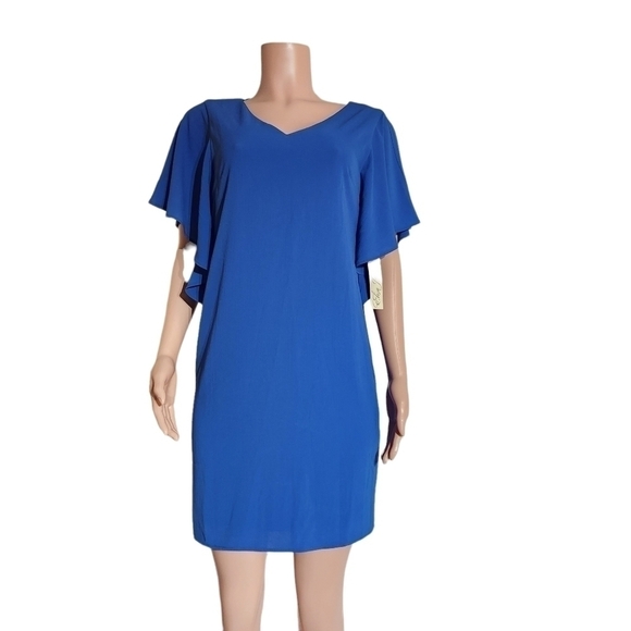 Eliza J Dresses & Skirts - 𝅺ELIZA J. Womens Blue Flutter Sleeve V Neck Tie Back Shift Dress Size 6